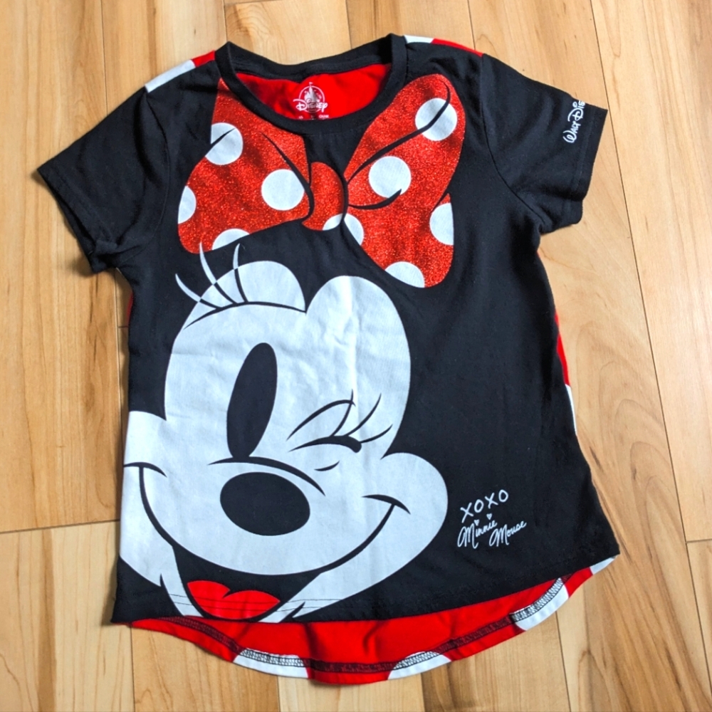 Disney Parks Glittery Minnie Mouse polka dot shirt Size L